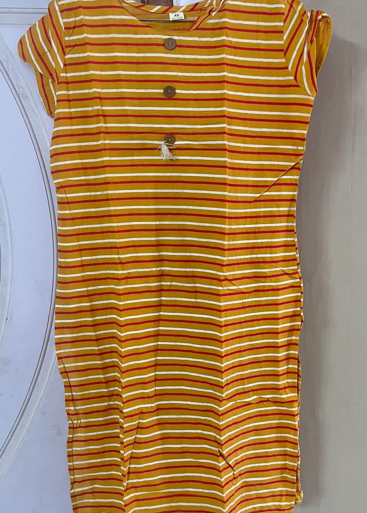 Yellow And Red Striped Kurta