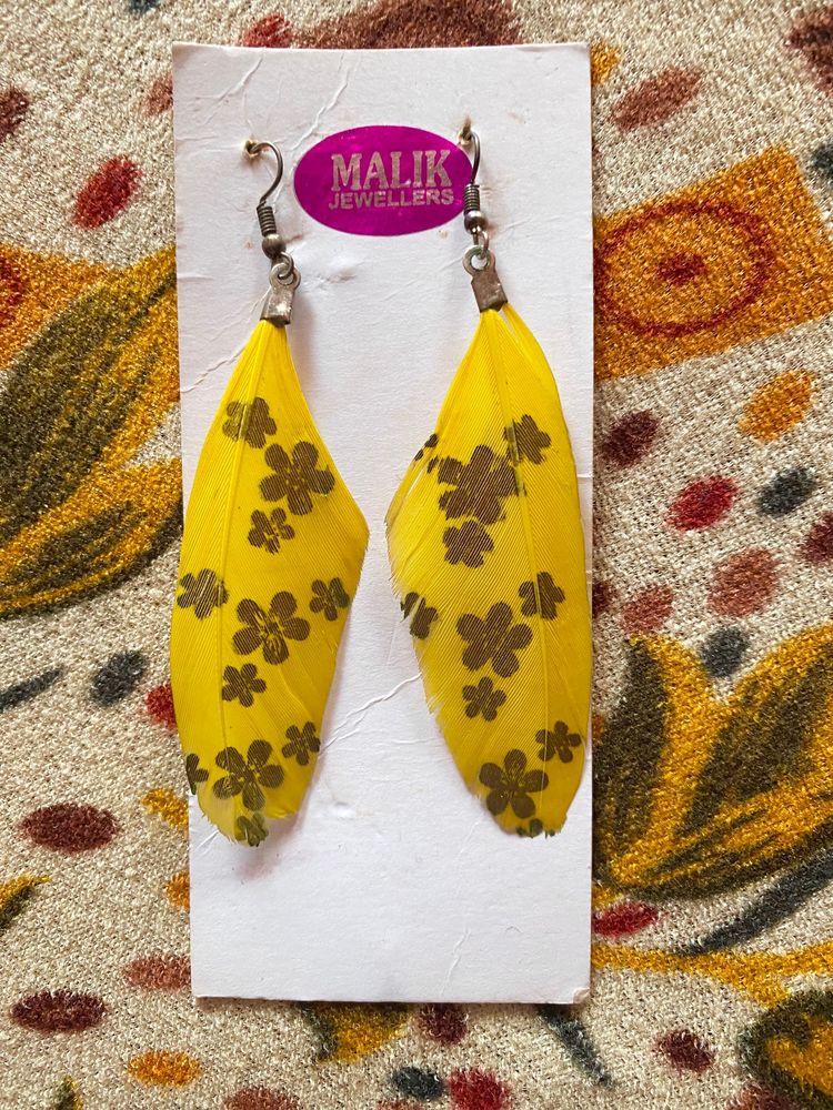 Yellow Feather Earrings