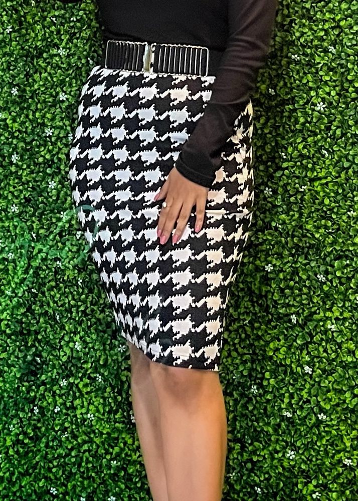 Black And White Checked Bodycon Skirt