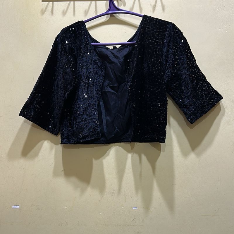 Womens Black Velvet Sequence Crop Shrug Size XL