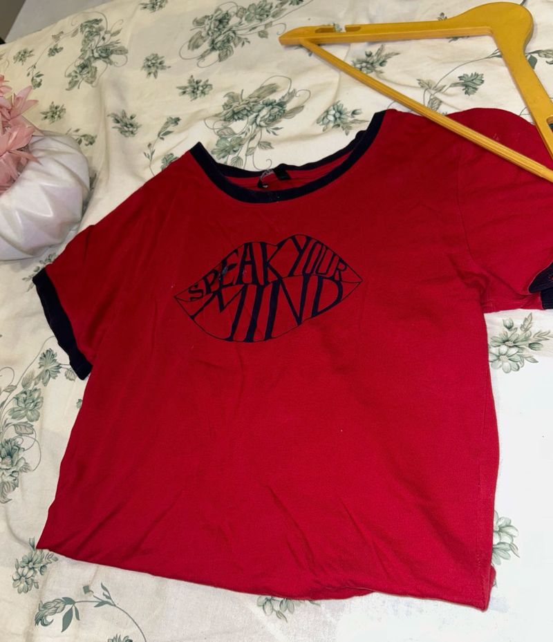 ‘SPEAK YOUR MIND’ RED BABY TEE FOR WOMEN