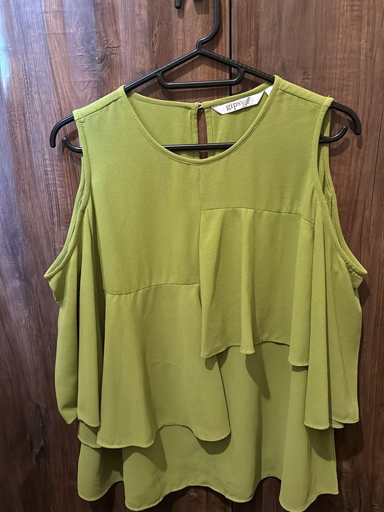 Parot Green Sleeves Cut Top