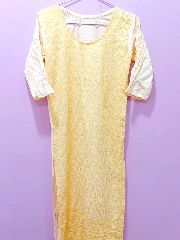 Yellow Chikankari Kurti