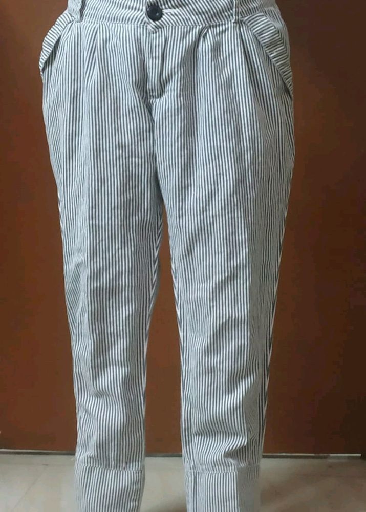 Women's Cotton Pant | Black & White Stripe