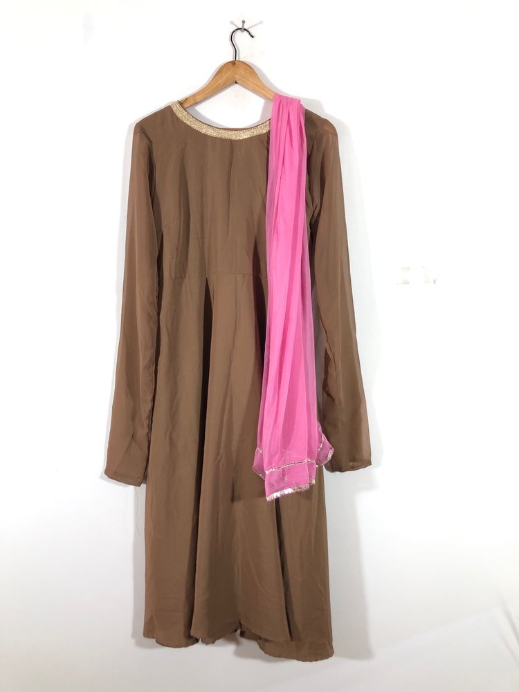 Brown A-Line Kurta & Dupatta (Women’s)