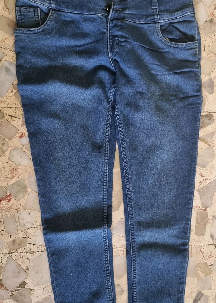 High Waist 4 Button Blue Jeans