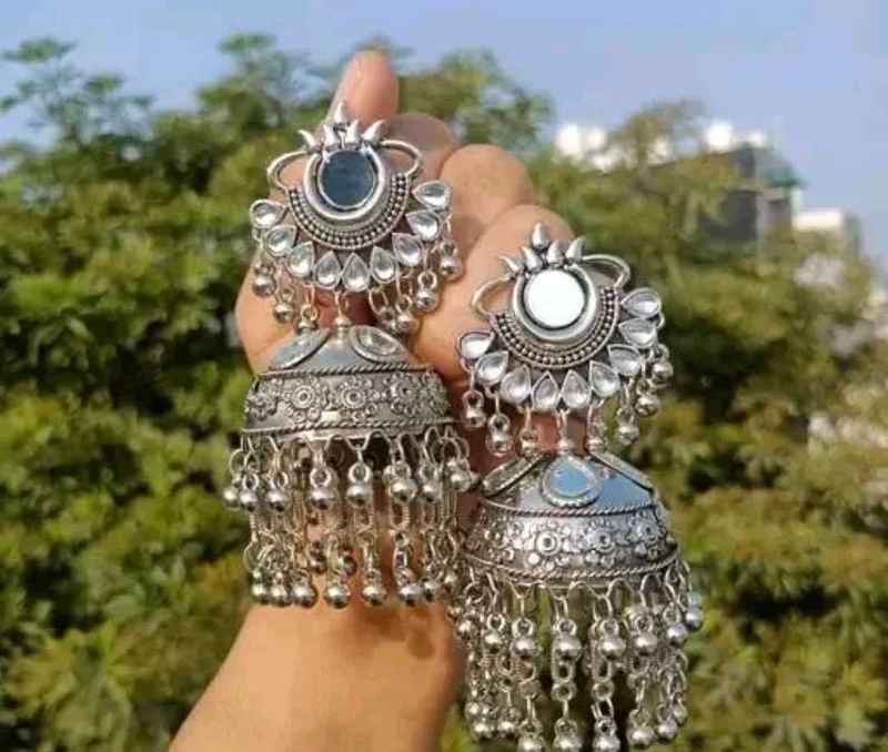 Stylish Mirror Work Jhumka Earrings For Girls