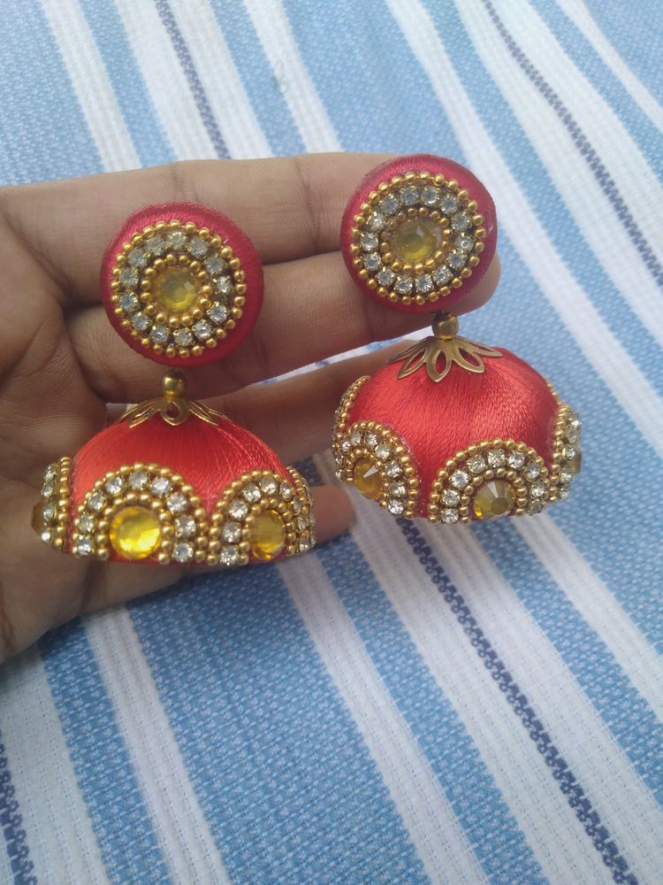 Red Silk Thread Jhumkas