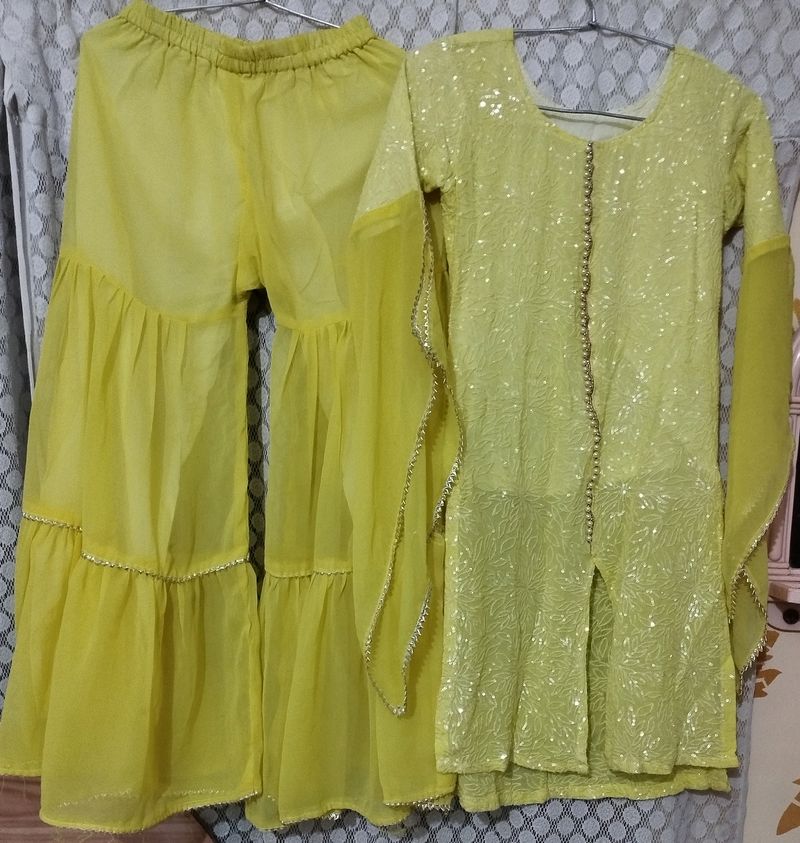 Girls (Kids)Sharara Suit (Yellow Colour)