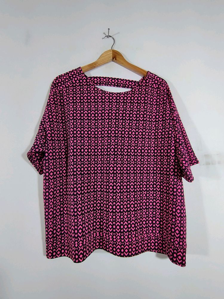 Black With Pink Printed Top (Women's)