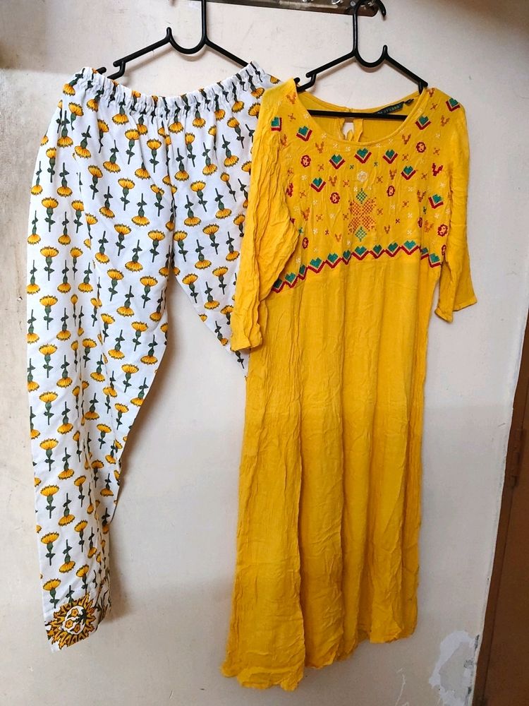 Yellow Kurtha Set