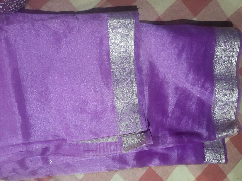 Saree With Blouse Lavender Color