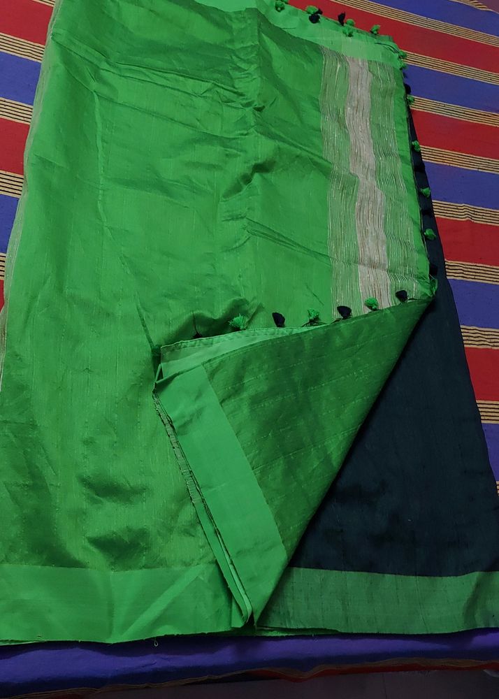 Fantastic Green And Black Kolkatta Cotton Saree