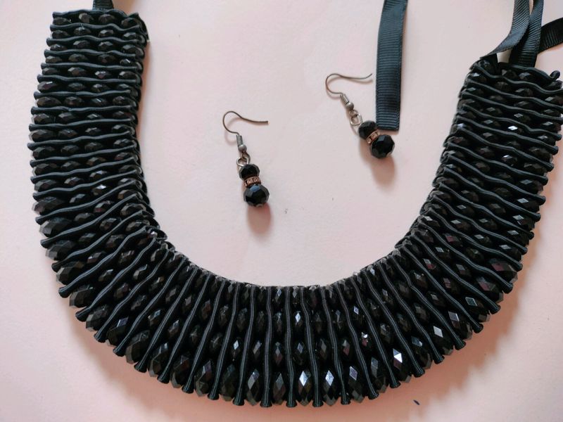 Ribbon Beads Necklace With Earrings