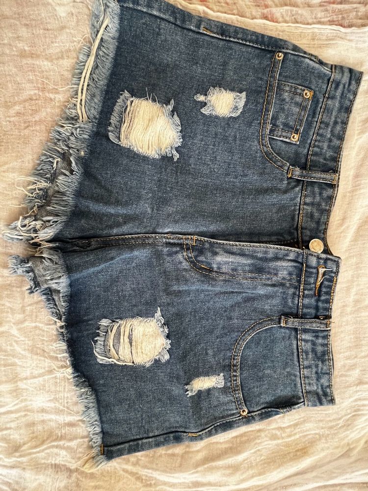 Denim ribbed shorts