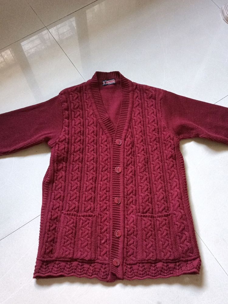 Maroon Front Button Sweater