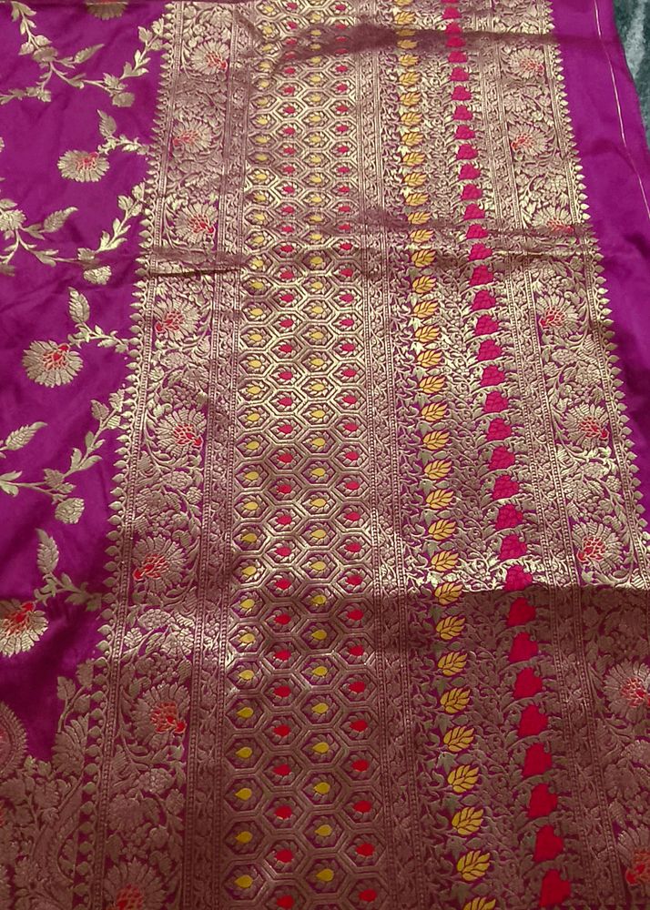 Hot Pink Majenta Banarsi Saree