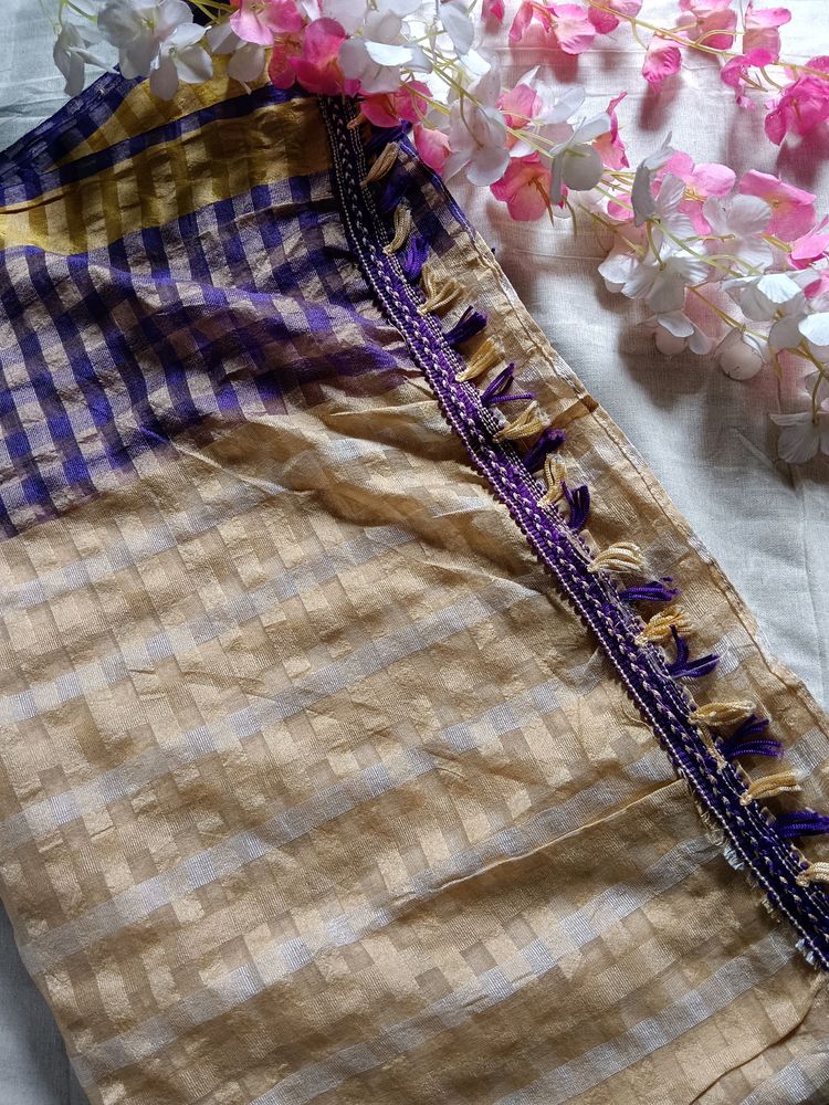 Purple & Beige Saree Delivery Discount Available