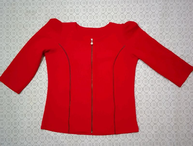 Red Front Zip Top