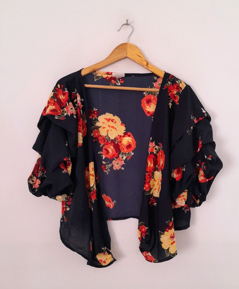 Navy Blue Printed Shrug (Women's)