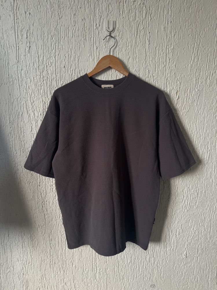 Huns Grey Textured Oversized Tee