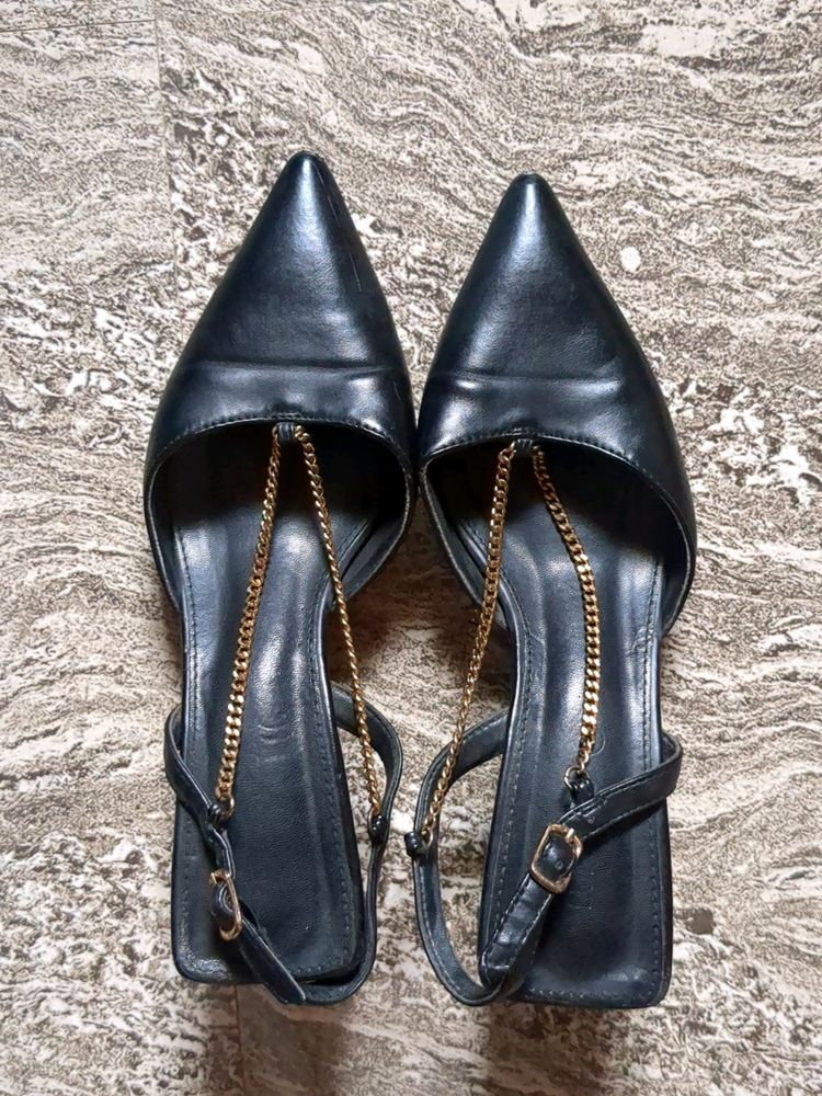 Black Faux Leather Heels