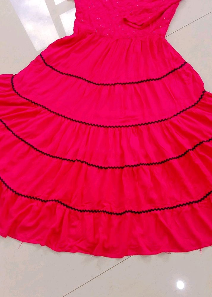 Pink Layer Frok For Girls