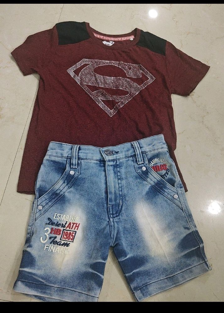 kids denim shorts with t-shirt