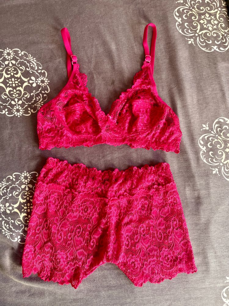 Hot Pink Bridal Lingerie Set For Women