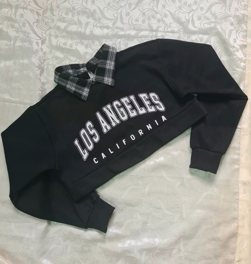 Check Collar Crop Sweatshirt