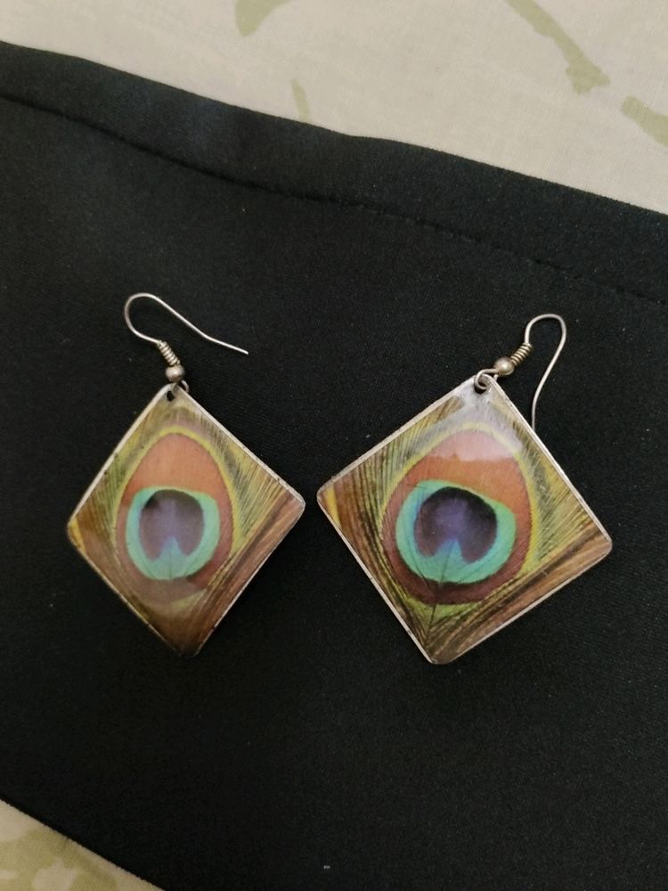 Plastic Based Peacock Theme Hanging Earrings