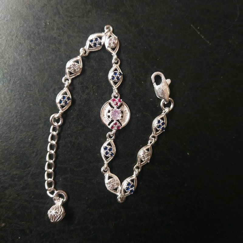 Pure Silver Beautiful CZ Stone Hand Bracelet