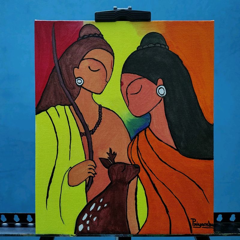 Shri Ram & Sita Painting In Bengali Art Style