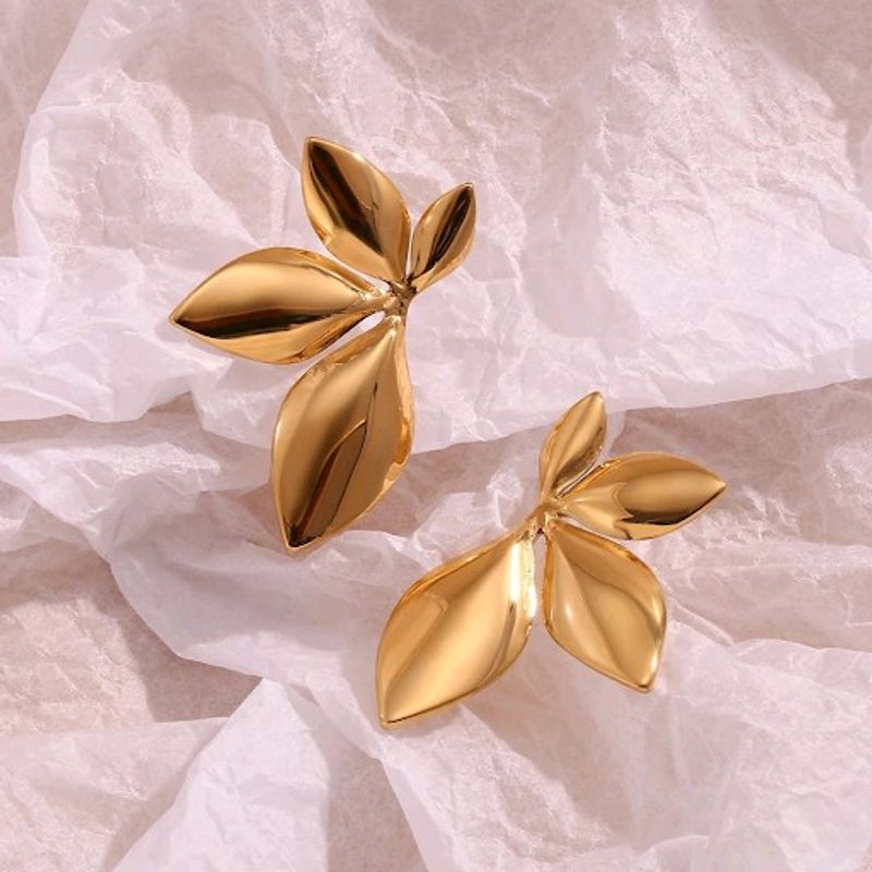 Gold Leaf Stud Earrings