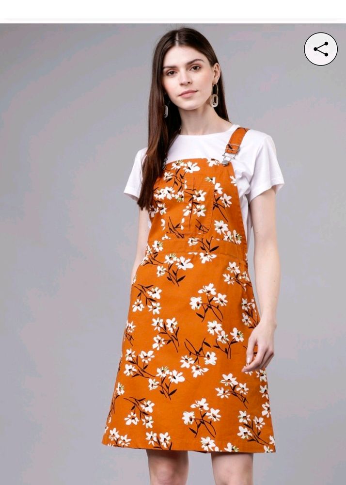 Printed Brown Pinafore Dress