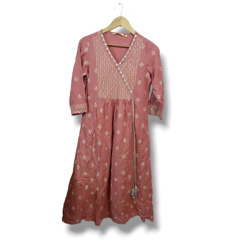 Avaasa Peach Embroidered Flared Kurta (Women's)