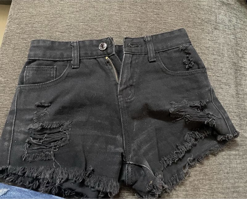 Black Ripped Denim Shorts