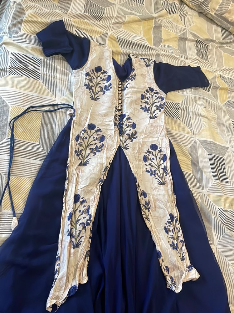 Pretty Navy Blue And Off White Dress For Women