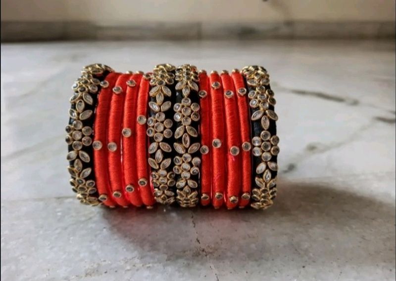 Handcrafted Silk Thread Kundan Stones Bangles