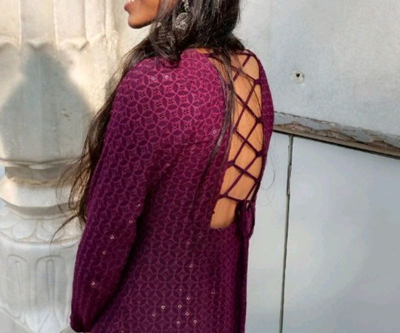 Vine Colour Shimari Kurti With Beautiful Backless