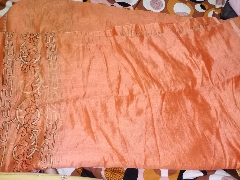 Flowers Art Desginable Orange Saree