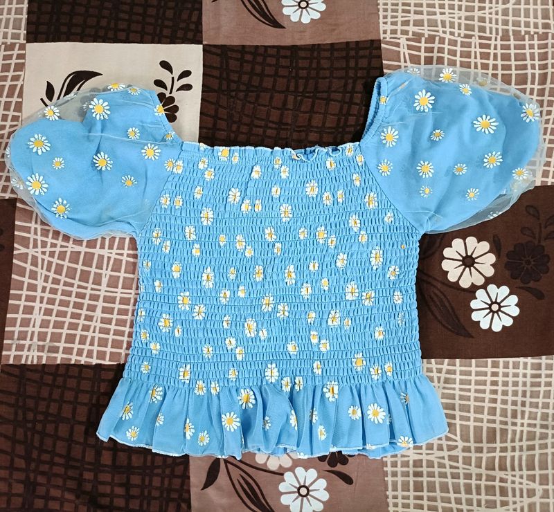 Cute Korean Blue Trendy Top For Women