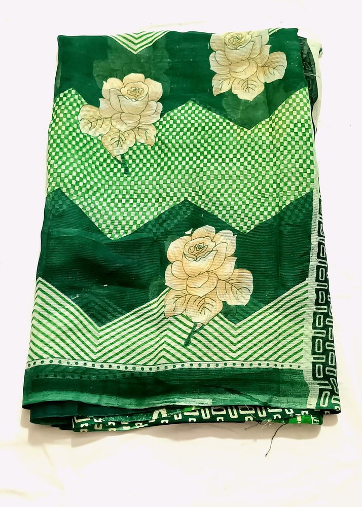 Green Georgette Saree With Blouse Pice💚