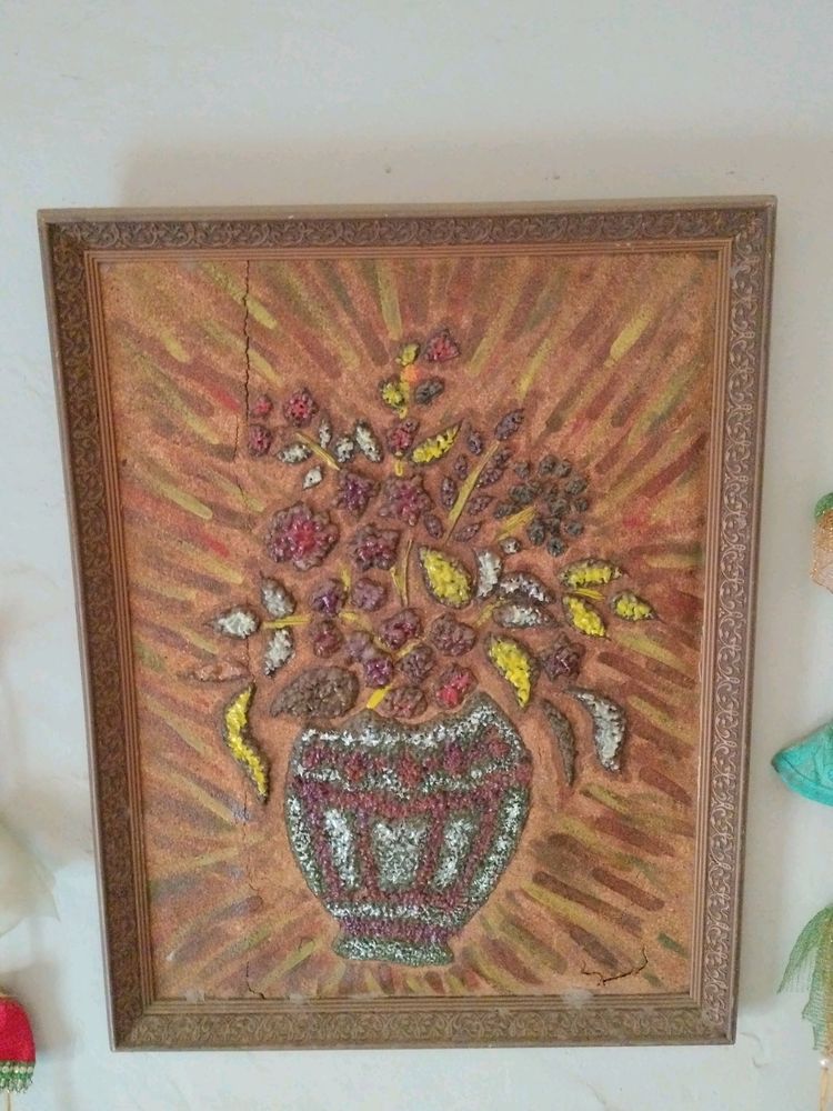 Wax Floral Embossed Oil Painting With Frame