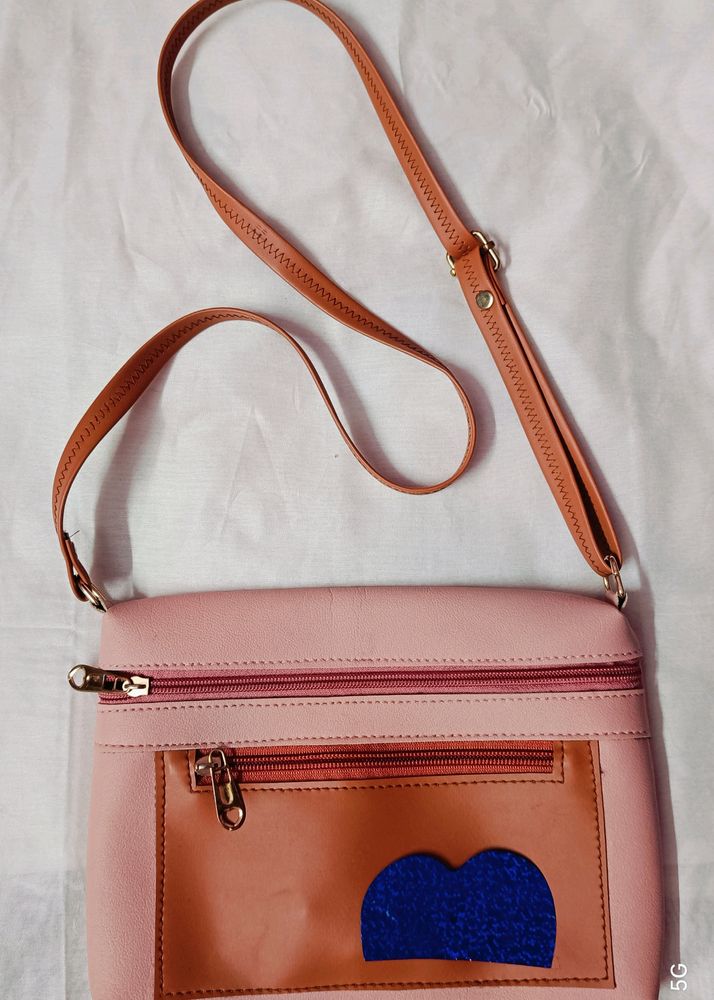 Peach And Brown Sling Bag