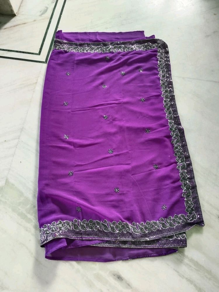 🆕 Purple 💜 Saree With Black Sequence Work