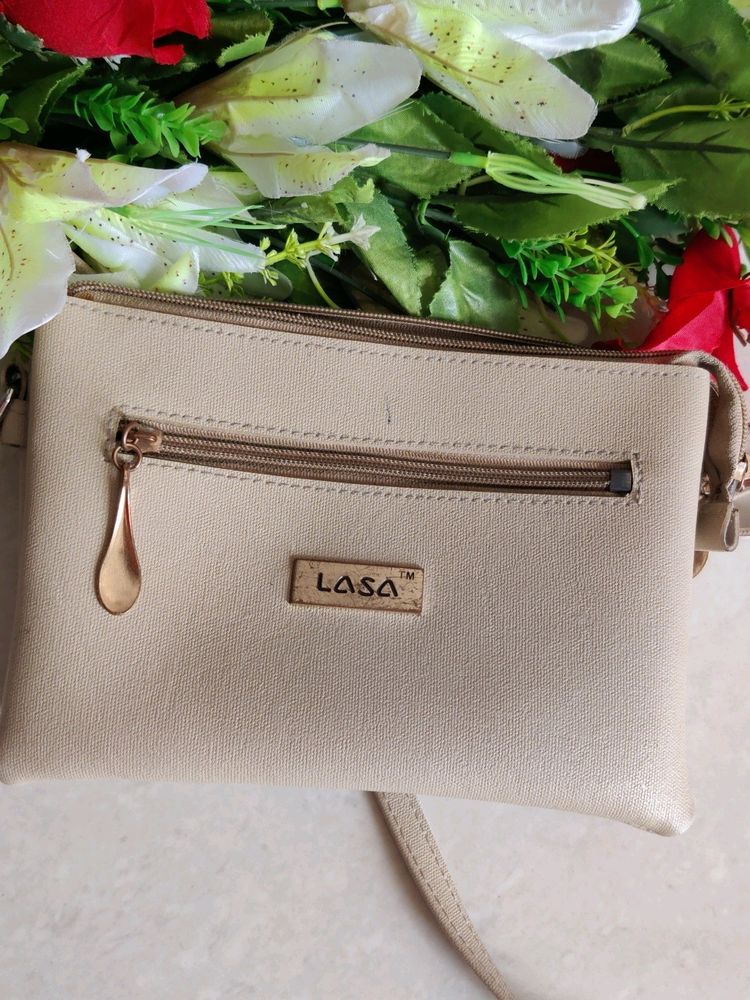 Women Beige Slingbag With Hidden Pocket