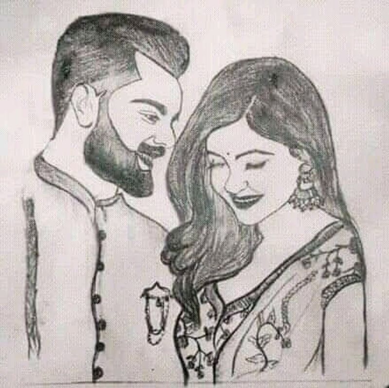 Virat Anushka Painting Handmade