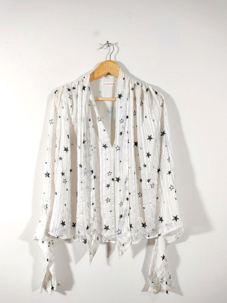 White Printed Casual Top (Women's)