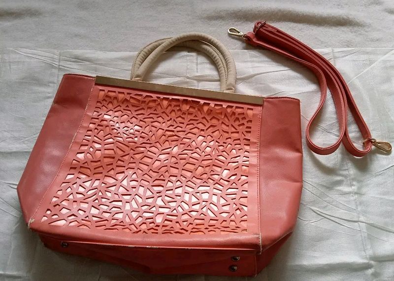 Peachy Pink Leather Purse With Belt 👜